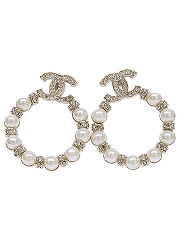Chanel CHANEL A22B Coco Mark Imitation Pearl Rhinestone Earrings, Gold, Women's (view 1)