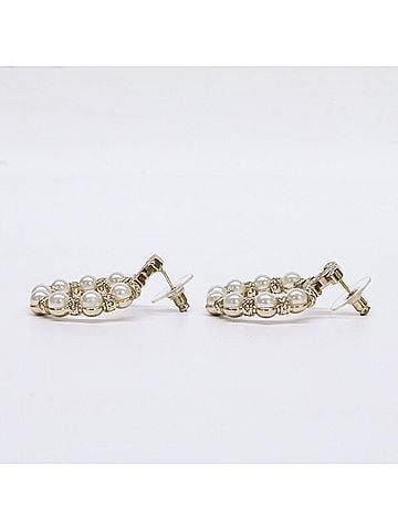 Chanel CHANEL A22B Coco Mark Imitation Pearl Rhinestone Earrings, Gold, Women's (view 2)