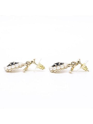 Chanel CHANEL A21A Imitation Pearl Coco Mark Drop Earrings Gold Black Women's (view 2)
