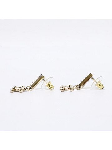 Chanel CHANEL B24V Coco Mark Rhinestone Bar Drop Earrings, Gold, Women's (view 2)