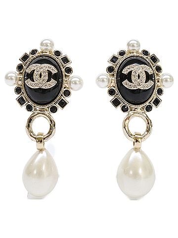 Chanel CHANEL B22P Imitation Pearl Bijou Coco Mark Drop Earrings Gold Women's (view 1)