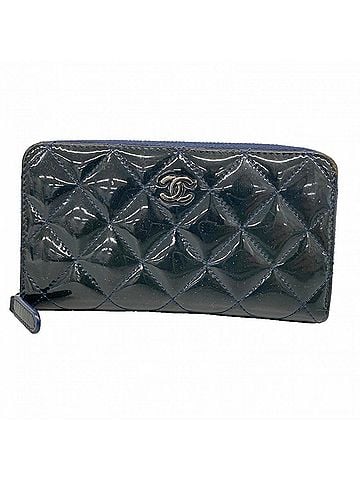 Chanel Chanel Matelassé Patent Leather Wallet/Coin Case, Navy, Women's (view 1)