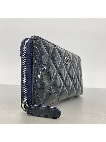 Chanel Chanel Matelassé Patent Leather Wallet/Coin Case, Navy, Women's (view 2)