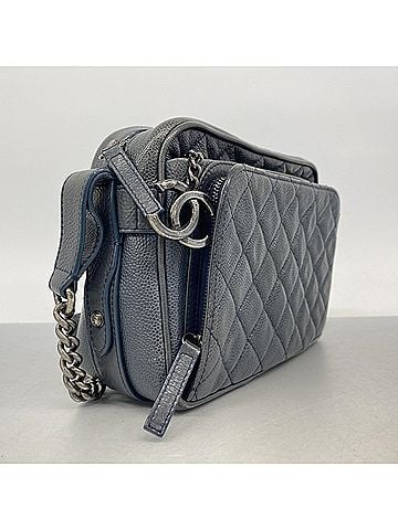 Chanel Chanel Matelassé Chain Shoulder Bag, Caviar Leather, Navy, Women's (view 2)