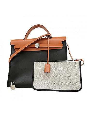 Hermès Hermes Herback Zip PM Handbag, Toile Berlins, Black/Natural, K Stamp, Women's. (view 1)