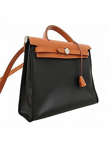 Hermès Hermes Herback Zip PM Handbag, Toile Berlins, Black/Natural, K Stamp, Women's. (view 2)