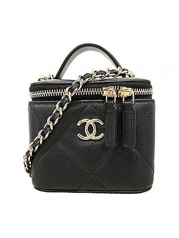 Chanel Chanel handbag/vanity bag, Matelassé chain shoulder caviar leather, black/champagne, women's. (view 1)
