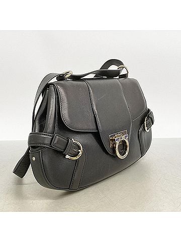 Salvatore Ferragamo Salvatore Ferragamo Gancini Leather Shoulder Bag, Black, Women's (view 2)