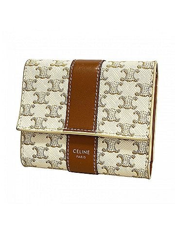 Céline Celine Triomphe Tri-fold Wallet, Brown/Ivory, Women's (view 1)