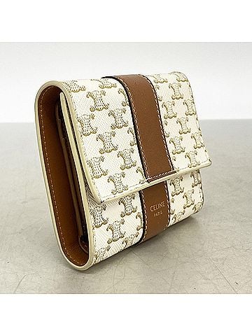 Céline Celine Triomphe Tri-fold Wallet, Brown/Ivory, Women's (view 2)