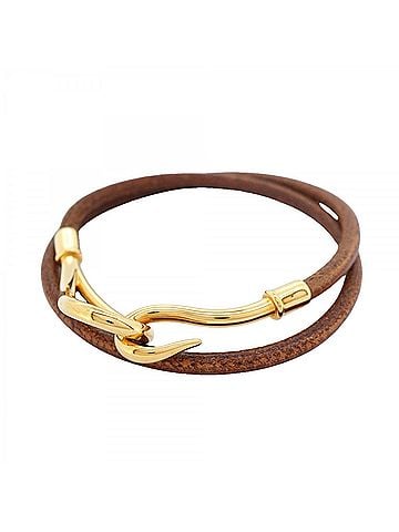 Hermès Hermes Jumbo Hook Bracelet, GP Plated Leather, Gold Brown, Women's (view 1)