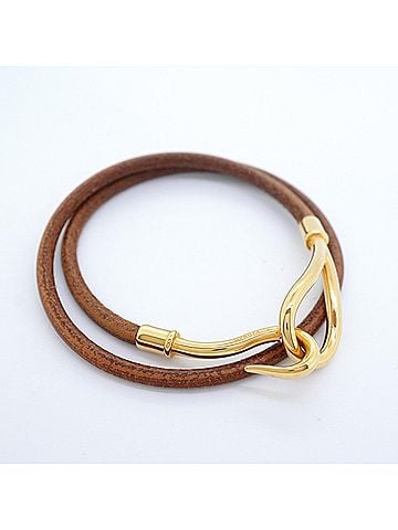 Hermès Hermes Jumbo Hook Bracelet, GP Plated Leather, Gold Brown, Women's (view 2)