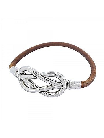 Hermès Hermes Atame Bracelet, Metal and Leather, Silver Brown, Women's (view 1)