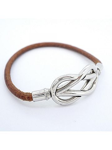 Hermès Hermes Atame Bracelet, Metal and Leather, Silver Brown, Women's (view 2)