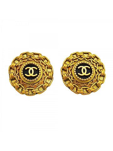Chanel Chanel earrings, Coco Mark, GP plated, gold, black, women's. (view 1)