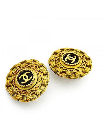 Chanel Chanel earrings, Coco Mark, GP plated, gold, black, women's. (view 2)