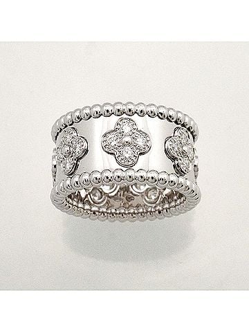 Van Cleef & Arpels Van Cleef & Arpels Perlee Clover Ring, 18K White Gold with Diamonds, Women's (view 2)