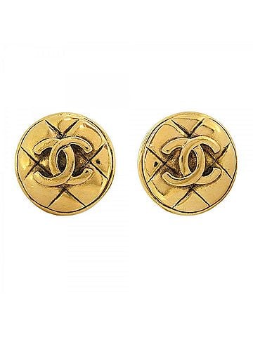 Chanel Chanel earrings, Coco Mark, Matelassé, Circle, GP plated, gold, women's. (view 1)