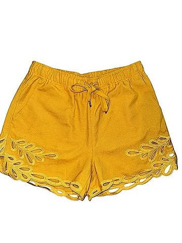 Magaschoni Mustard Scalloped Laser-Cut Shorts Dressy Shorts (view 2)