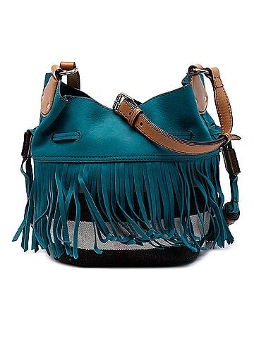 Burberry Small Mega Check Canvas and Suede Fringe Belgrove Bucket Bag (view 1)