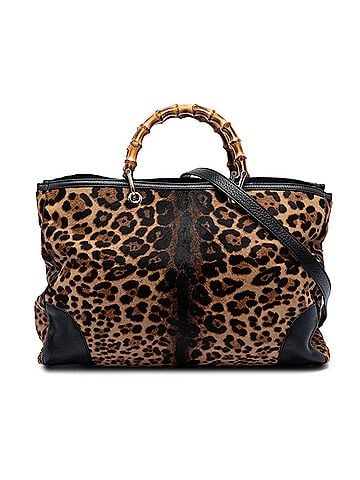 Gucci Large Pony Hair Leopard Print Bamboo Shopper Tote (view 1)