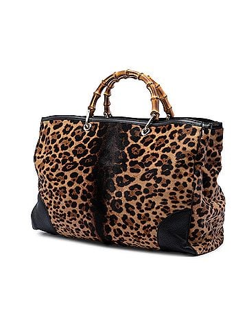 Gucci Large Pony Hair Leopard Print Bamboo Shopper Tote (view 2)