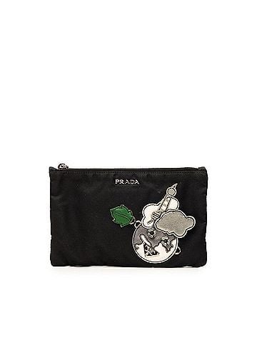 Prada Prada Triangle Logo Plate Patchwork Handbag Pouch Accessory Case Black Multicolor Nylon Saffiano Leather Women's PRADA (view 1)