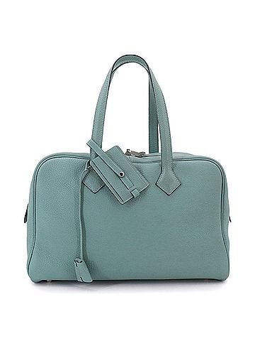 Hermès Hermes Victoria 35 Handbag, Taurillon Clemence Leather, Ciel, ?M Stamp, Silver Hardware. (view 1)