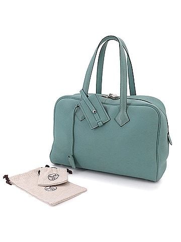 Hermès Hermes Victoria 35 Handbag, Taurillon Clemence Leather, Ciel, ?M Stamp, Silver Hardware. (view 2)