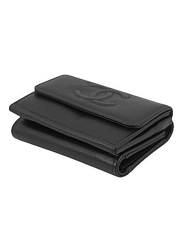 Chanel Chanel Tri-fold Wallet Matelassé Coco Mark Small Flap Caviar Skin AP4655 CHANEL Black WALLET (view 2)