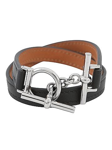Hermès Hermes Croisière Double Tour Bracelet, Black Swift Leather, W Stamp, Size T2, Black. (view 1)