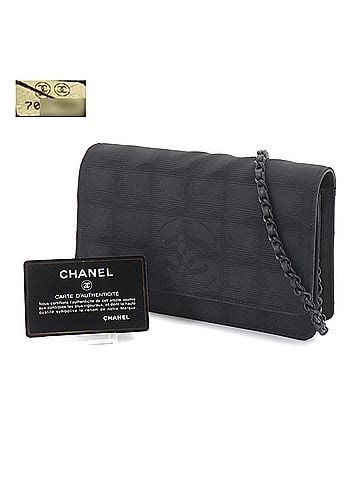 Chanel Chanel New Travel Line Chain Wallet, Long Nylon Jacquard Leather, Black, A15772 (view 2)