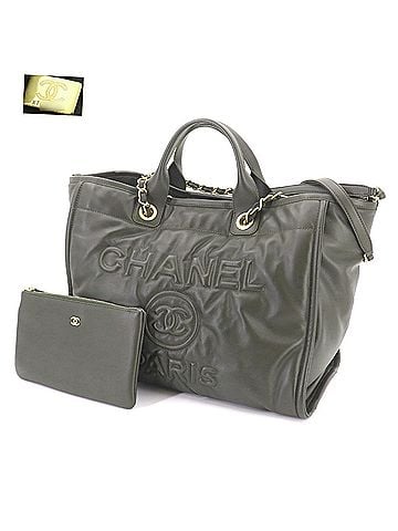 Chanel Chanel Deauville GM 2-way Tote Chain Shoulder Handbag Leather Khaki (view 2)