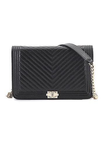 Chanel Chanel Boy Chain Wallet, Long Caviar Leather, Black, AP1117, Gold Hardware. (view 1)