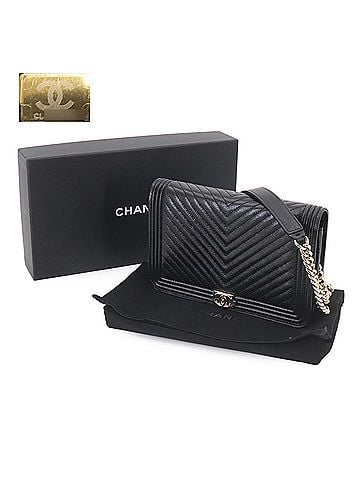 Chanel Chanel Boy Chain Wallet, Long Caviar Leather, Black, AP1117, Gold Hardware. (view 2)