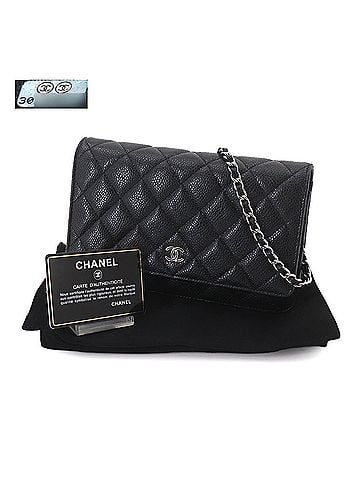 Chanel Chanel Matelassé Classic Chain Wallet, Long Caviar Leather, Black, AP0250, Silver Hardware. (view 2)