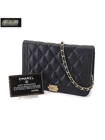 Chanel Chanel Boy Chain Wallet, Long Caviar Leather, Black with Gold Hardware (view 2)