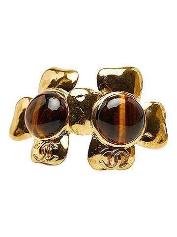 Chanel Chanel Coco Mark Clover Motif Earrings, Gold and Brown Plated, Women's CHANEL (view 1)