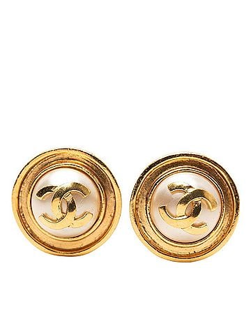 Chanel Chanel Coco Mark Vintage Round Earrings, 95P Stamp, Gold Plated, Faux Pearl, Women's CHANEL (view 1)