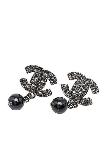 Chanel Chanel Coco Mark Stud Earrings 08A Silver Black Metal Women's CHANEL (view 1)
