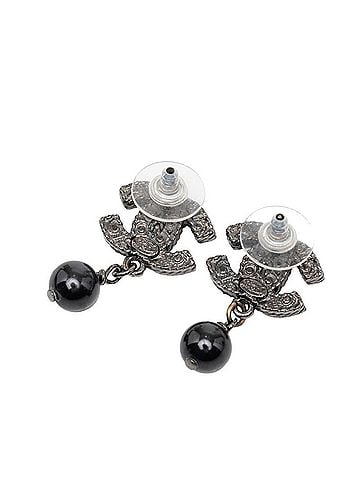 Chanel Chanel Coco Mark Stud Earrings 08A Silver Black Metal Women's CHANEL (view 2)