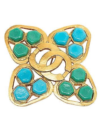 Chanel Chanel Coco Mark Vintage Brooch, 95P Stamp, Gold, Blue, Green Plated, Stone, Women's CHANEL (view 1)