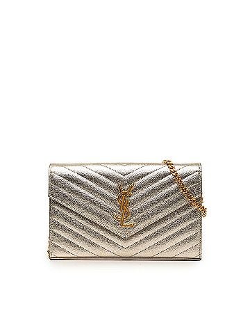 Saint Laurent Metallic Grain De Poudre Matelasse Chevron Monogram Chain Wallet (view 1)