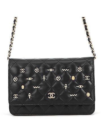 Chanel Chanel wallet, chain Matelassé, Coco Mark, Egyptian charm, lambskin, black CHANEL WALLET (view 1)