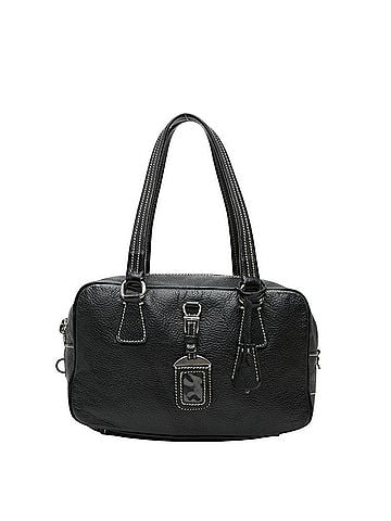 Prada Prada Logo Handbag Boston Bag Black Leather Women's PRADA (view 1)
