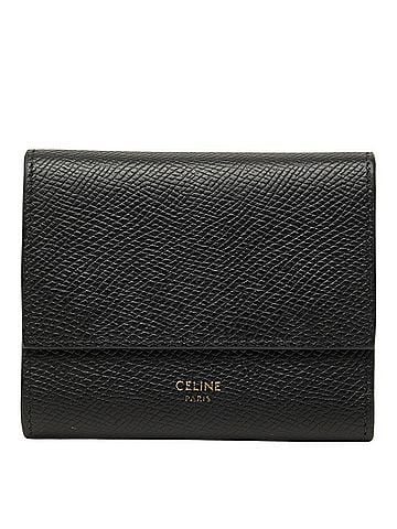 Céline Celine Small Trifold Wallet, Compact, Black Grained Calf Leather, Women's. (view 1)