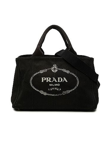 Prada Prada Triangle Logo Plate Canapa M Handbag Shoulder Bag 2WAY BN2642 Black Canvas Women's PRADA (view 1)