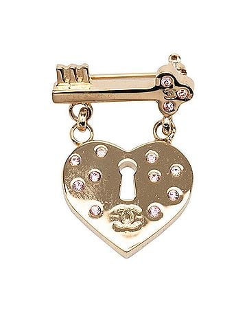 Chanel Chanel Coco Mark Heart Key Motif Brooch 02P Gold Pink Plated Rhinestone Women's CHANEL (view 1)