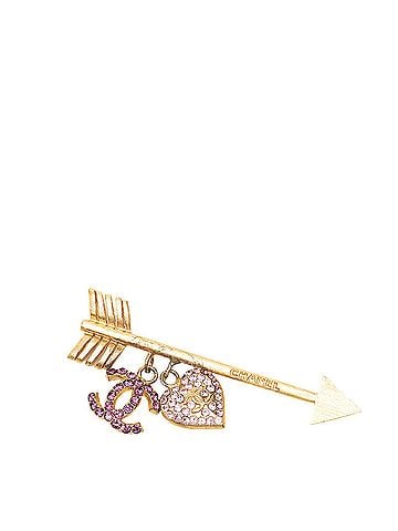 Chanel Chanel Coco Mark Heart Arrow Motif Brooch 02P Gold Purple Pink Plated Rhinestone Women's CHANEL (view 1)