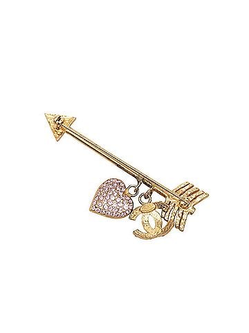 Chanel Chanel Coco Mark Heart Arrow Motif Brooch 02P Gold Purple Pink Plated Rhinestone Women's CHANEL (view 2)